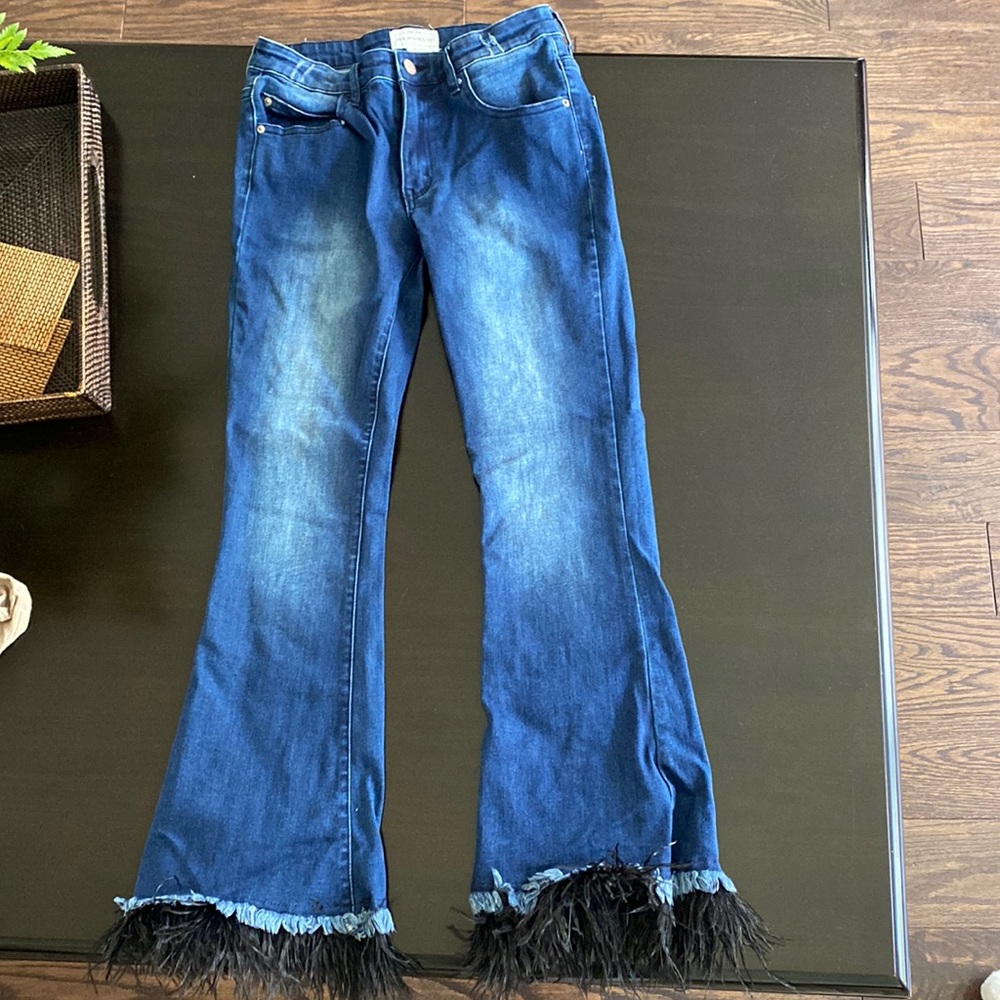 Flare Black Feathered Denim Jeans